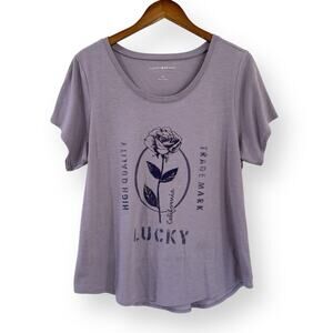 Lucky Brand Womens XL Rose Graphic Scoop Neck T-Shirt Purple Boho FLAWS